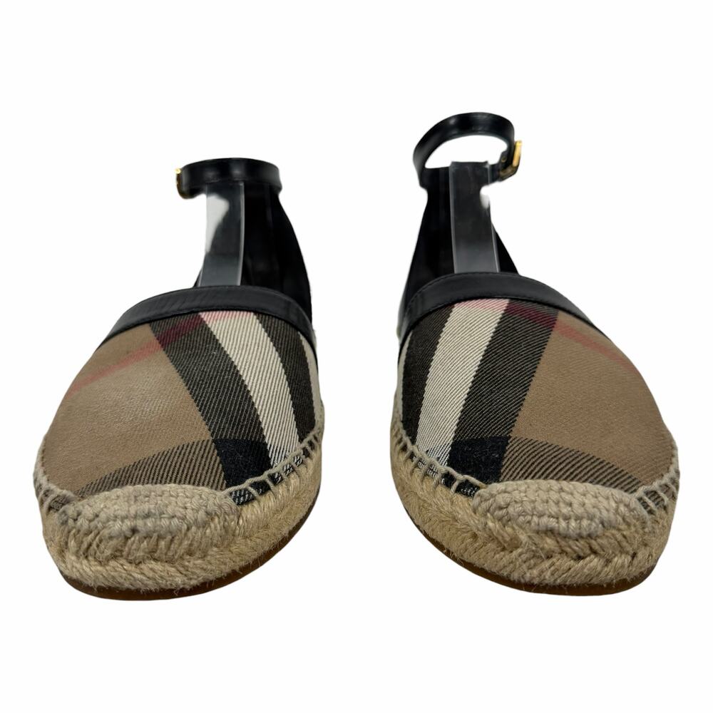 Burberry Abbington Nova Check Ankle Strap Espadrille Flats Black Size 41 - Picture 5 of 14